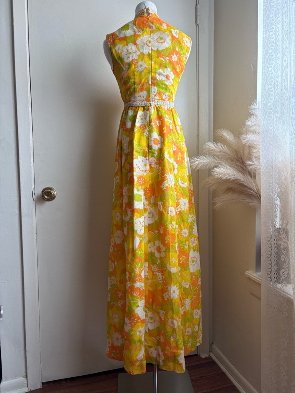 vintage 60s 70s floral sleeveless maxi dress - Picture 4 of 8